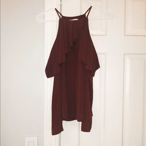 NWOT Moa Moa Cold Shoulder Maroon Ruffle Top